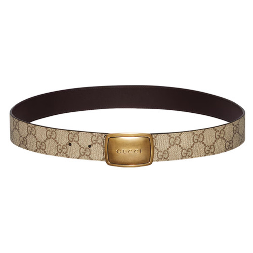 GUCCI $560 Beige/Brown Plaque Belt New/Authentic