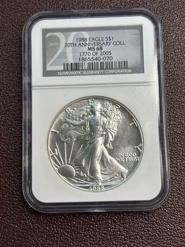 1988 P American Silver Eagle NGC MS68 20th Ann.  1 Ounce .999