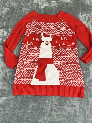 Holiday Time Kids Red White Llama Ugly Christmas Sweater Youth L 12-14