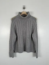 Holland Cooper Jumper Size Large Grey Cable Knit Chunky Roll Neck Sweater