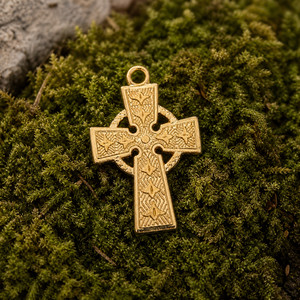 Authentic Gold Plated Sterling Silver Celtic Cross Pendant Necklace with 18" Chain