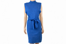Le Lis Knit Sleeveless Mock Neck Dress Blue Belted Women Small
