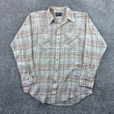 Vintage Dee Cee Rangers Shirt Mens XL Tan Plaid Western Pearl Snap USA Made
