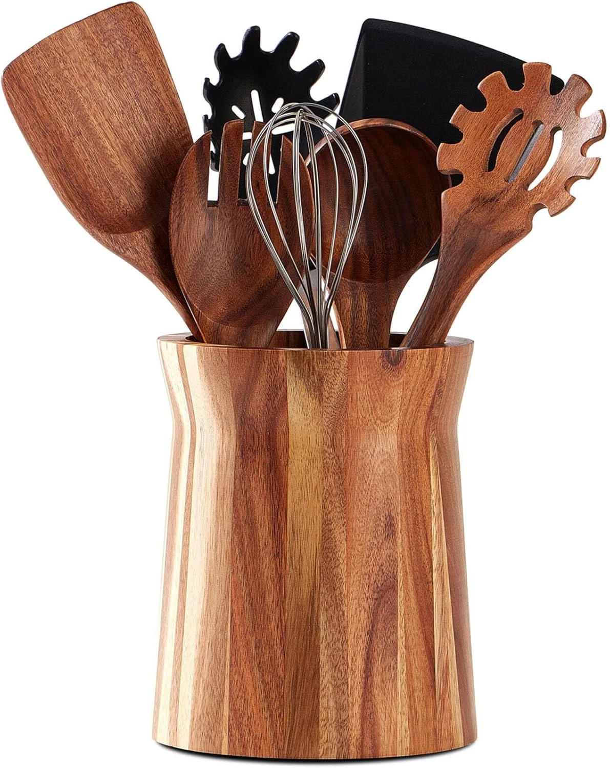 Wooden Utensil Holder for Countertop, 360° Rotating Kitchen Utensil Holder, 7.2"