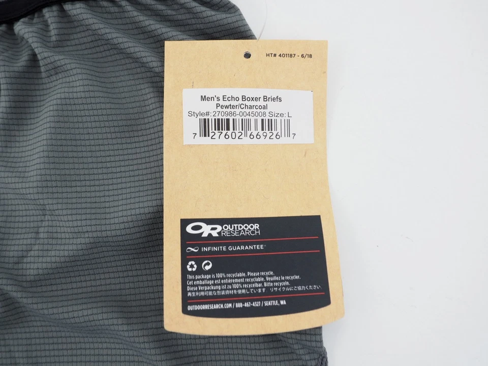 ¡NUEVO! Calzoncillos boxer Eco grandes para hombre Outdoor Research gris carbón estilo # 270986 Foto 2 de 4