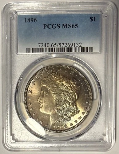 1896 Morgan Silver Dollar $1 PCGS MS65 ‼️LIGHT PASTEL RAINBOW TONING‼️