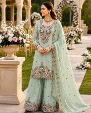 Attractive Designer Mal Chanderi Kurta Palazzo With Dupatta For Wedding