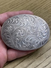 Cust M Bilt Sterling Silver 925 Designer Signed Large Engraved Belt Buckle