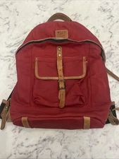 Will Leather Goods Eugene OR Handmade Red Zip Backpack Made USA 15”x15”