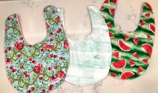 Set of 3 Handmade Baby Girl Bibs Terry Backing Snap Close