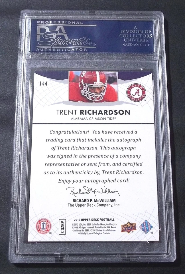 PSA 10 Gem Mint Rc Trent Richardson Auto 2012 Upper Deck Rookie Signed Autograph - Image 3 of 4