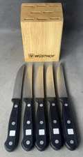 Wusthof Gourmet 4050/12cm 5" Knife Germany Set Of 5 W/ 8 Slot Wood Block *LOOK