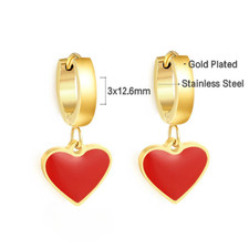 Kids Enamel Heart Gold Huggie Earrings
