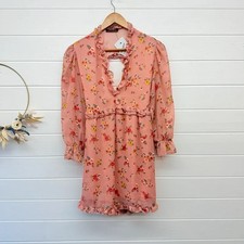 Tally Peach Floral Mini Dress – Boho Tea Dress Size M (New with Tags)