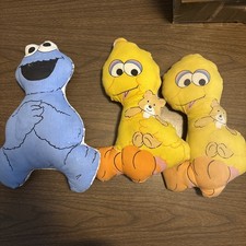 Set Of Three Vtg Sesame Street Big Bird Cookie Monster Pillows