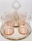 VTG Pink Depression Cordial Glass Set 4 Glasses With Serving Tray