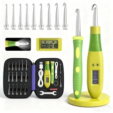 Light up Crochet Hook Set Counting Set Digital Crochet Kit Ergonomic with Lig...