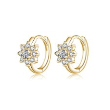 Solid 925 Sterling Silver CZ Flower Hoop Earrings Huggie for Women Teen Girls Cl
