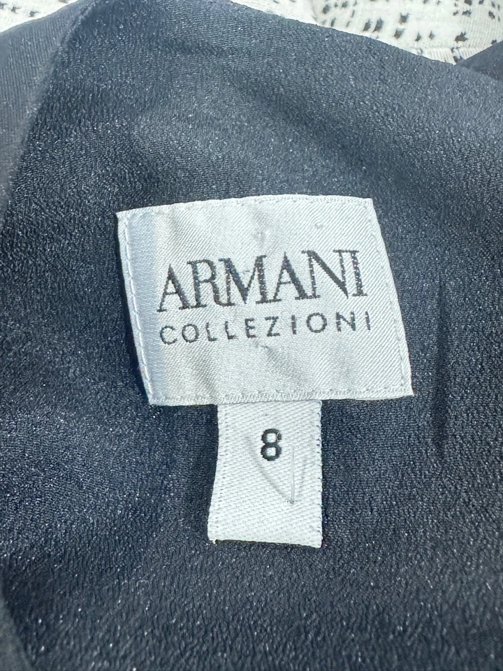 Vestido Vaina Armani Collezioni Negro Blanco Bloque de Color Volantes Sin Mangas Talla 8 Foto 4 de 4