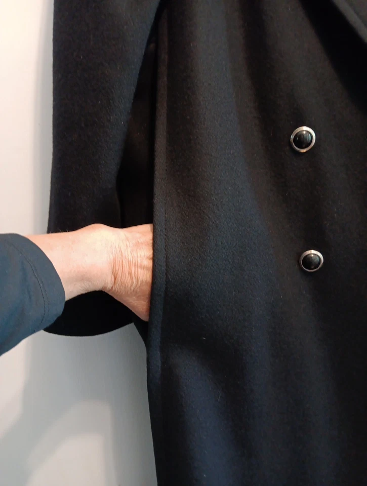 Vintage Jofeld by Forstmann Wool Blend Pleated Trench Coat Black Size 18W Double - Image 2 of 4