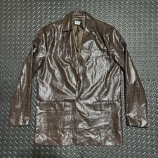 Reclaimed Vintage Faux Leather Blazer Jacket Crocodile Print Brown Women’s 36”