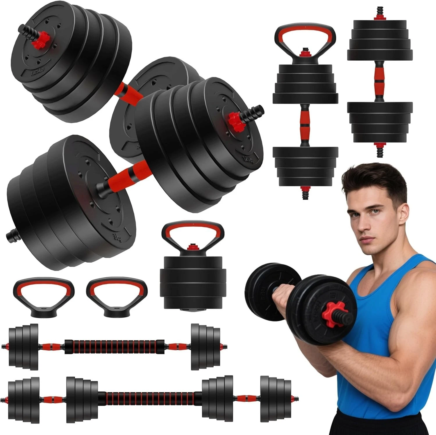90 LB/75 LB/45 LB/25 LB Adjustable Dumbbells 4-In-1 Dumbbells Set Free Weight Se