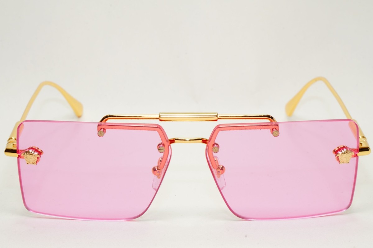 Versace Sunglasses Gold Rimless Medusa Fuchsia Pink Violet MOD VE