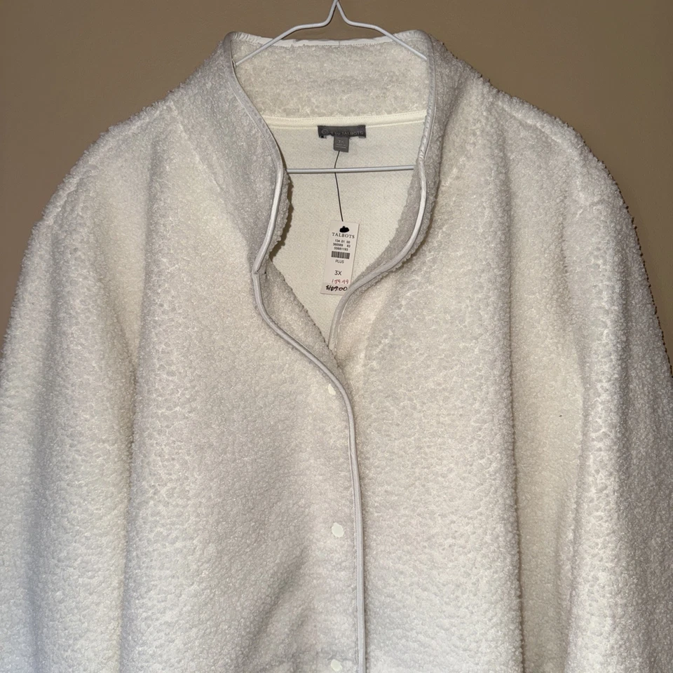 New T By Talbots Cozy Sherpa Mockneck Jacket Ivory Size 3X - Image 2 of 4