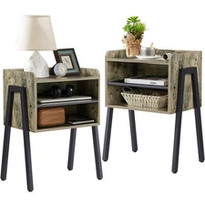 Nightstand Industrial Side End Table/Stackable Accent Furniture with 2-Tier O...