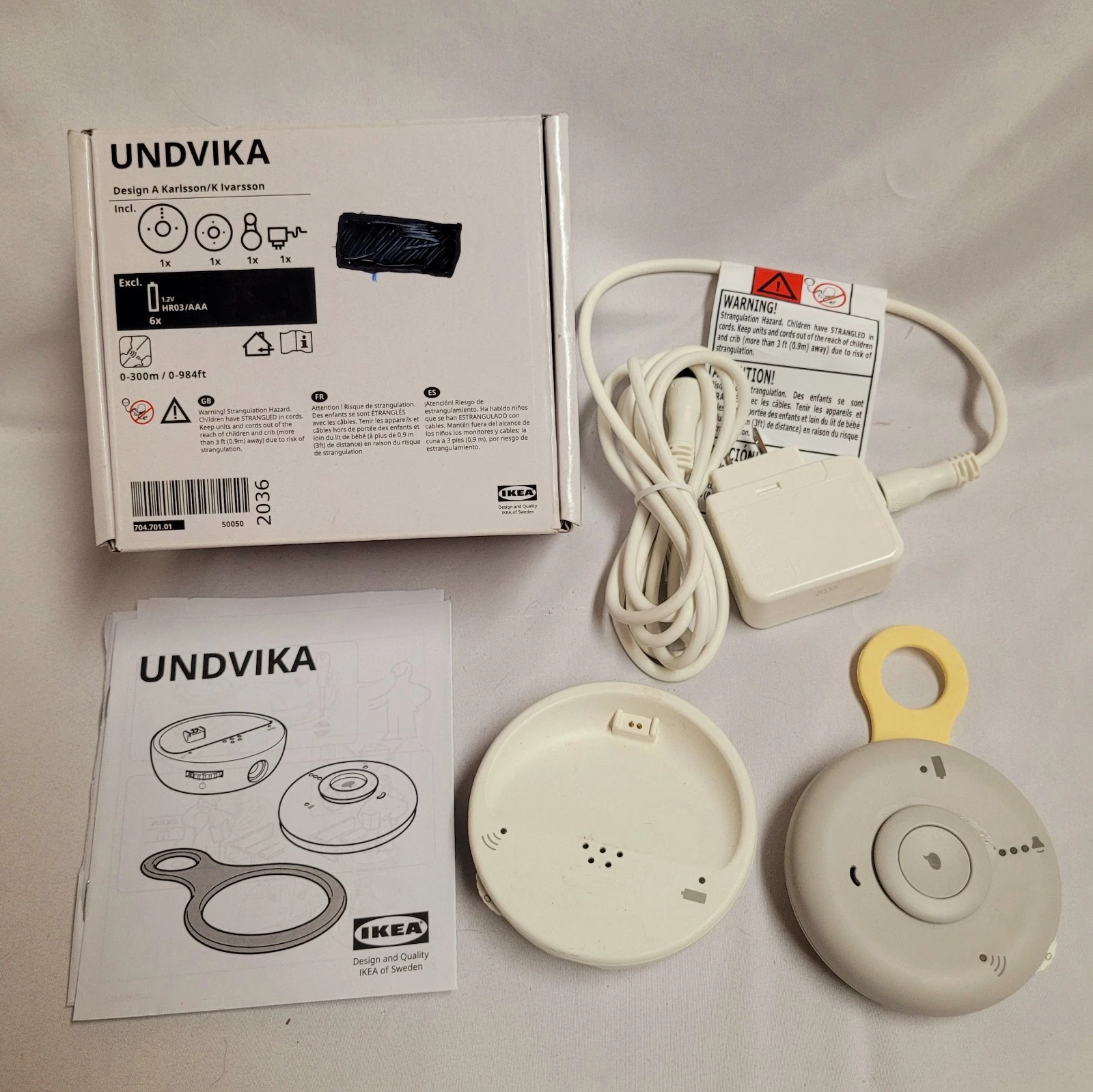 IKEA UNDVIKA Baby Monitor White/Gray Parent & Baby Unit 704.701.01- Works
