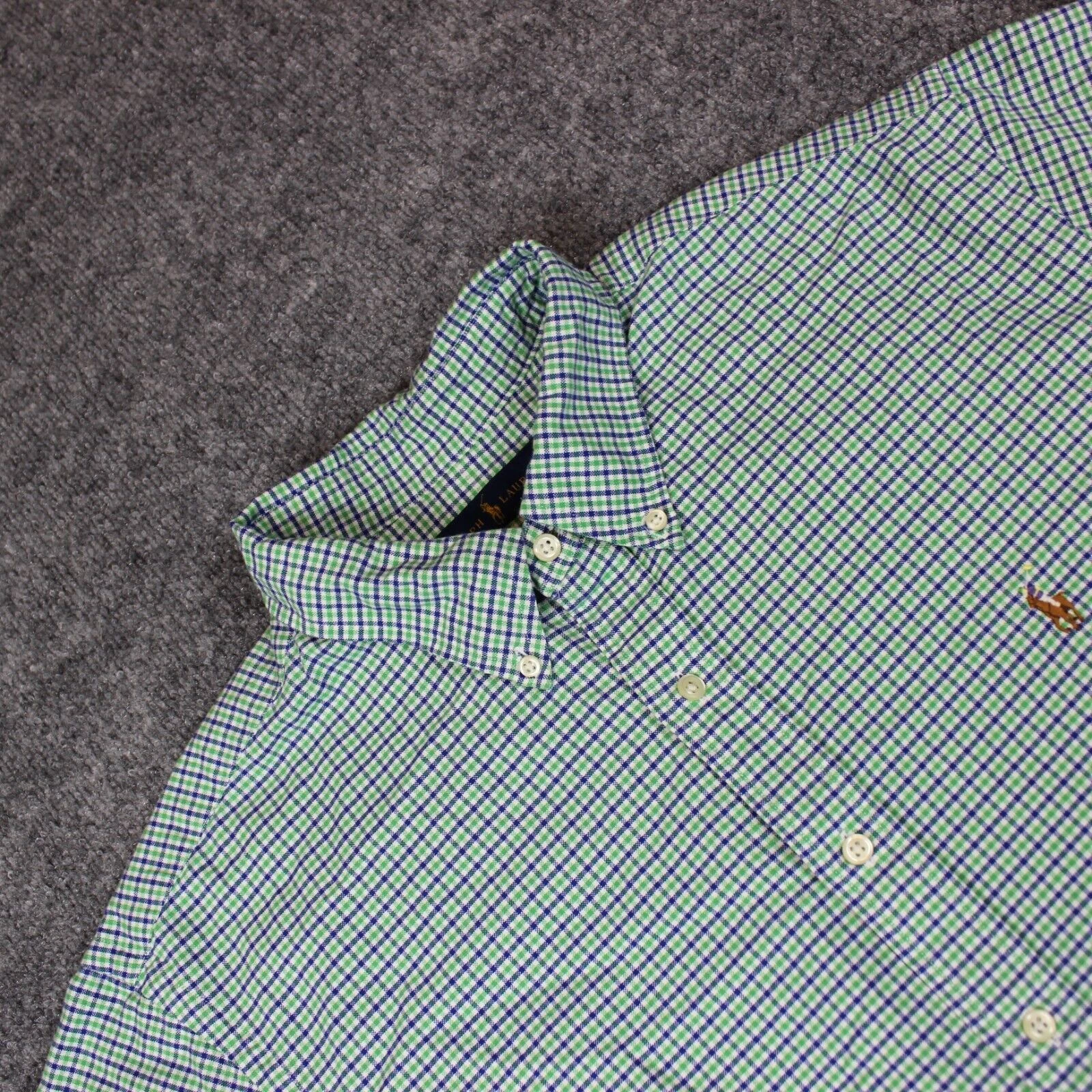 Ralph Lauren Button Down Shirt Men's 2XL Green Blue Plaid Preppy Pony