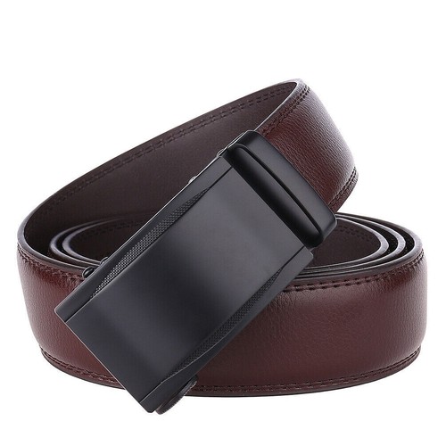 HJones Men's Classic Real Leather Belt Automatic Buckle Strap Gift Jeans Dress - Picture 3 of 7