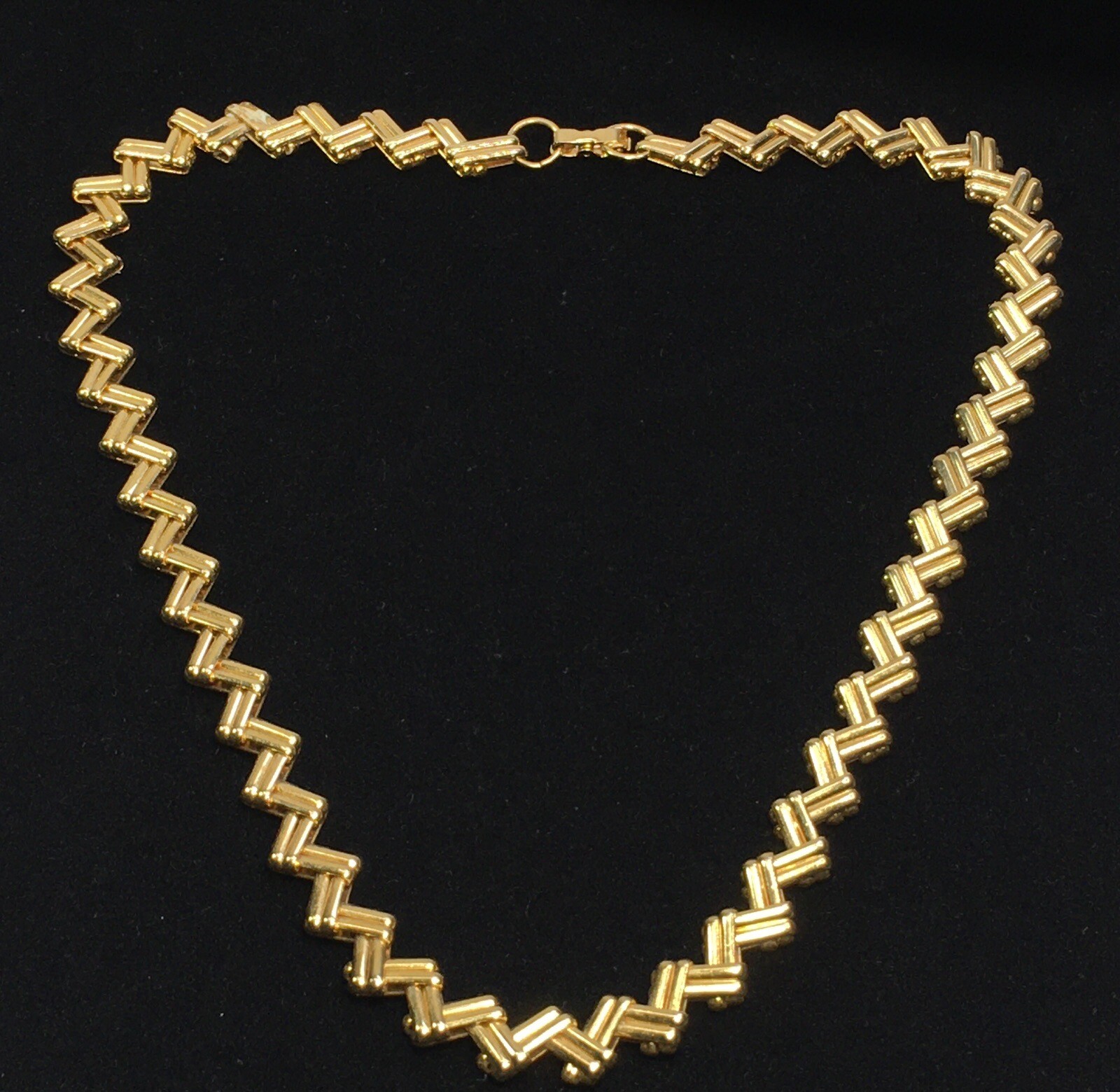 ZigZag Interlock Double Link Chain 16" Retro Gold… - image 12