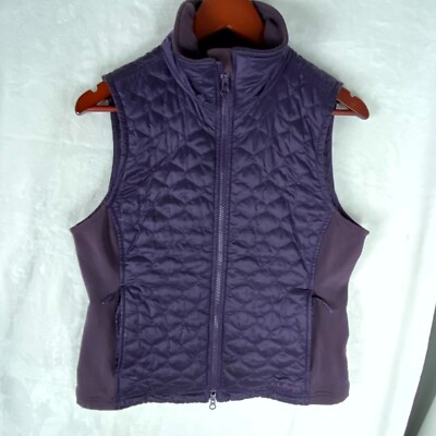 L.L. Bean Quilted Vest Women Medium Purple Mock Neck Pockets Full Zip Sleeveless