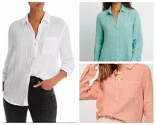 NWT RAILS ELLIS shirt 100%cotton white Jade peach