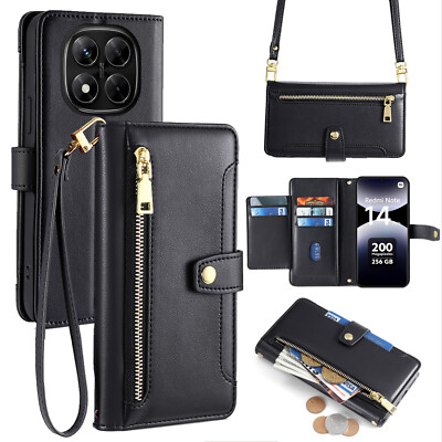 Handykette Xiaomi Note 14 Pro 4G mit Band Hülle Kartenfächer PU Leder Schwarz