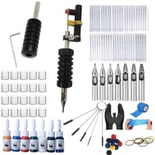 Royun Stainless Hand Poke Tool Tattoo Machine Grip Needle Kit Black Ink Cup Set