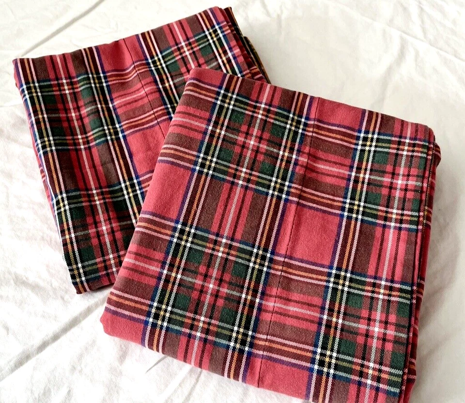 Franela cepillada a cuadros roja FÁMULAS ESTÁNDAR rojo y verde conjunto de 2 hechas a mano vintage Foto 2 de 4