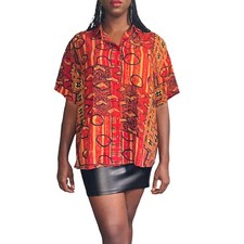 Maroon and Bronze Vintage Tribal Print Women Collar Shirt