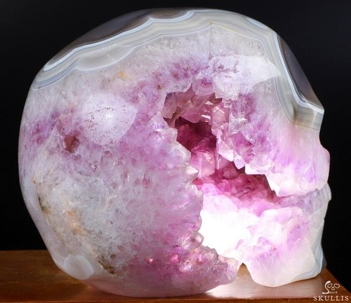 Amazing 5.7" Agate Amethyst Geode Carved Crystal Skull with Snake, Healing - Picture 15 of 18