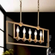 Uolfin Modern Dining Room Linear Chandelier 5-Light Gold Island w/Candlestick