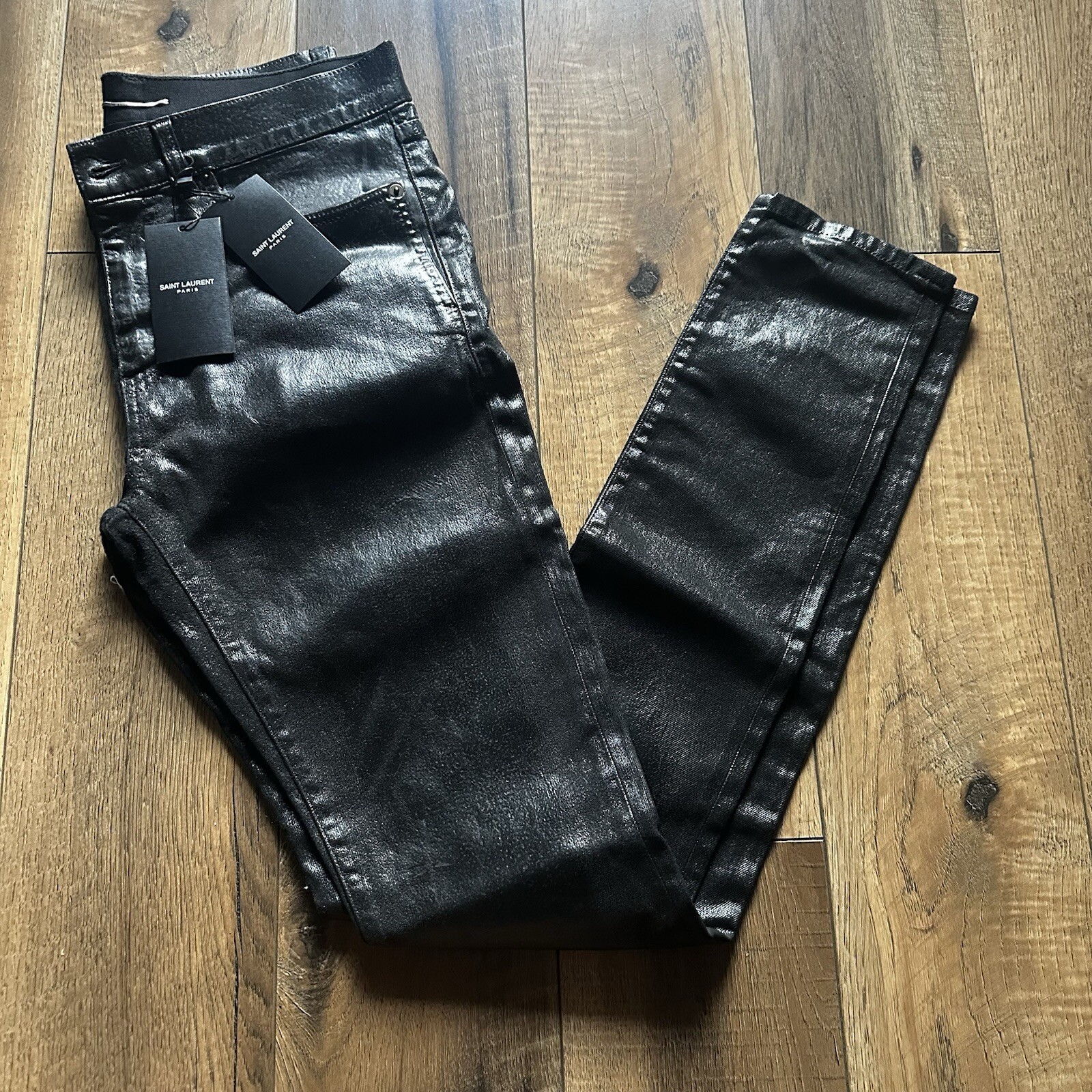 Saint Laurent Paris pantaloni pelle skinny vita media taglia 30