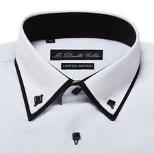 Luxury Mens Smart  White & Black Double Collared Button Down Italian Shirt