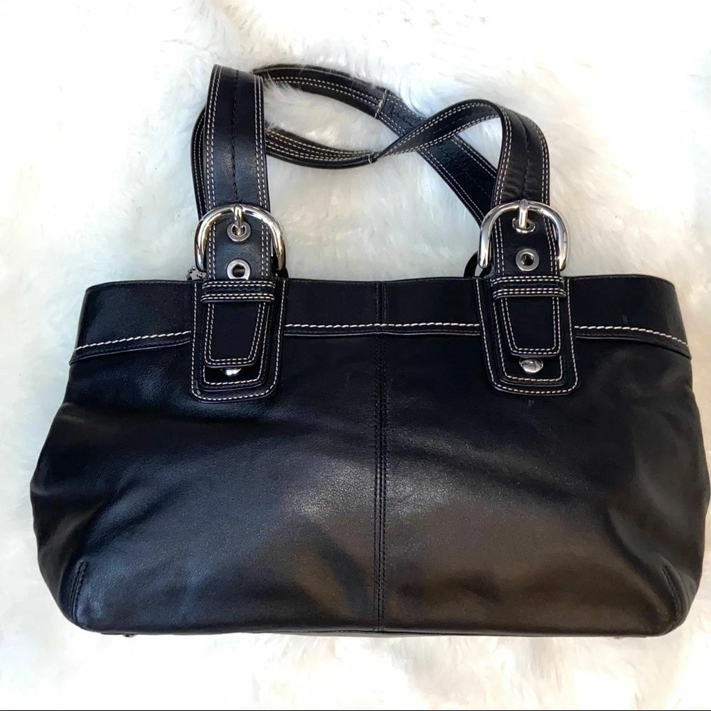 Coach Black Leather Handbag Purse With Silver Hardware