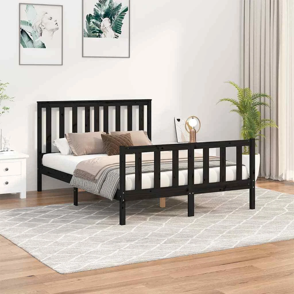 Dark wood bed 2024 frame with headboard