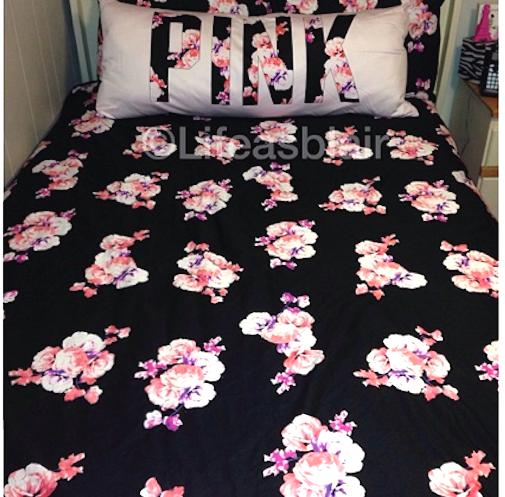 Victorias Secret Pink Black Rose Floral Duvet Comforter Cover Twin
