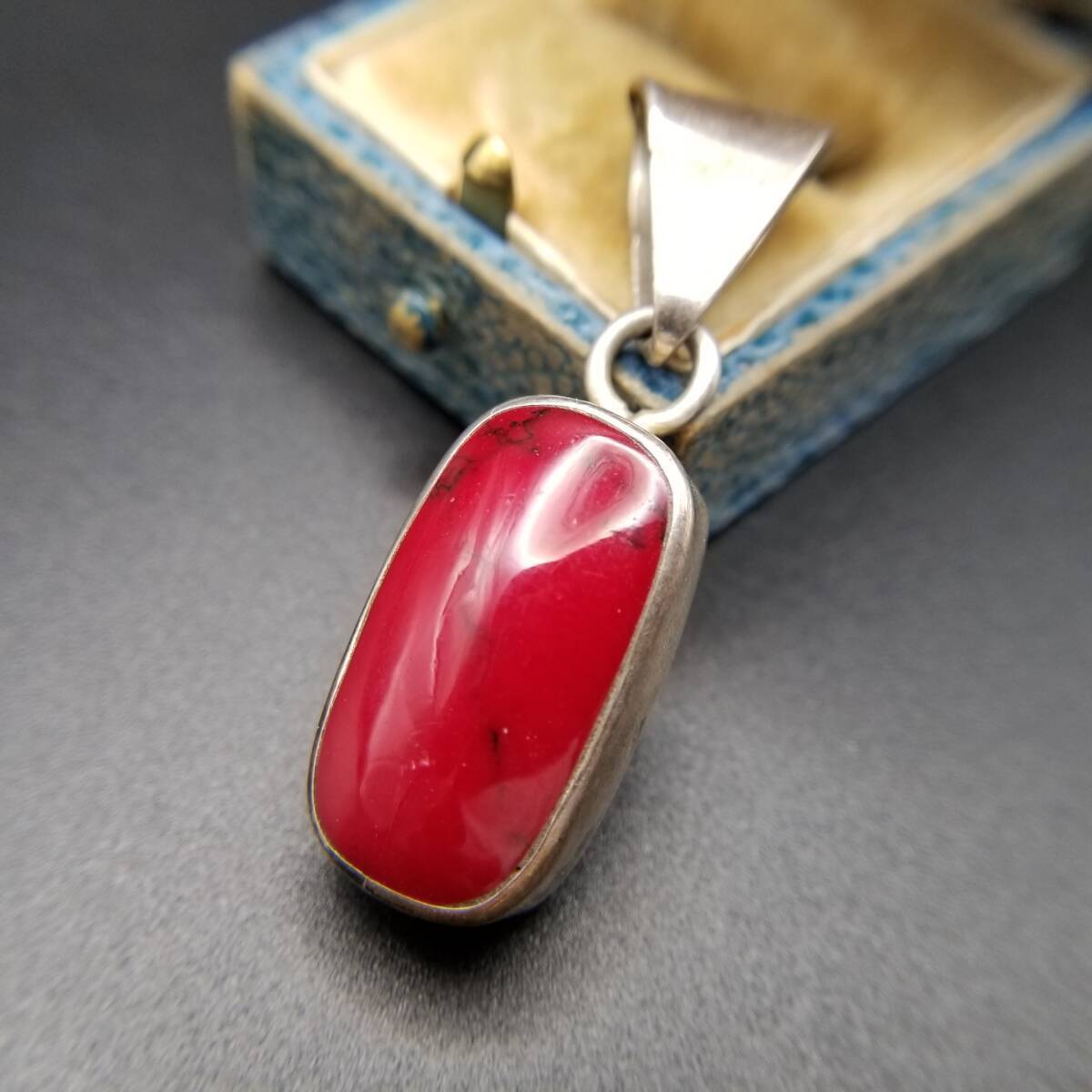 Mexico 925 Silver Red Jasper Rectangle Vintage Ch… - image 1