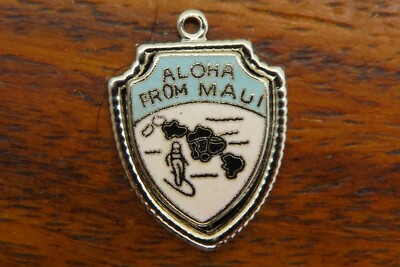 Vintage silver ALOHA FROM MAUI HAWAII HAWAIIAN ISLANDS SHIELD charm 9-39 LAST!