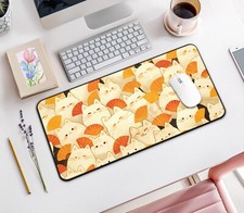 Kawaii Cat  Fans Desk Mat Large Mouse Pad Soft Orange Anime Desk Decor
