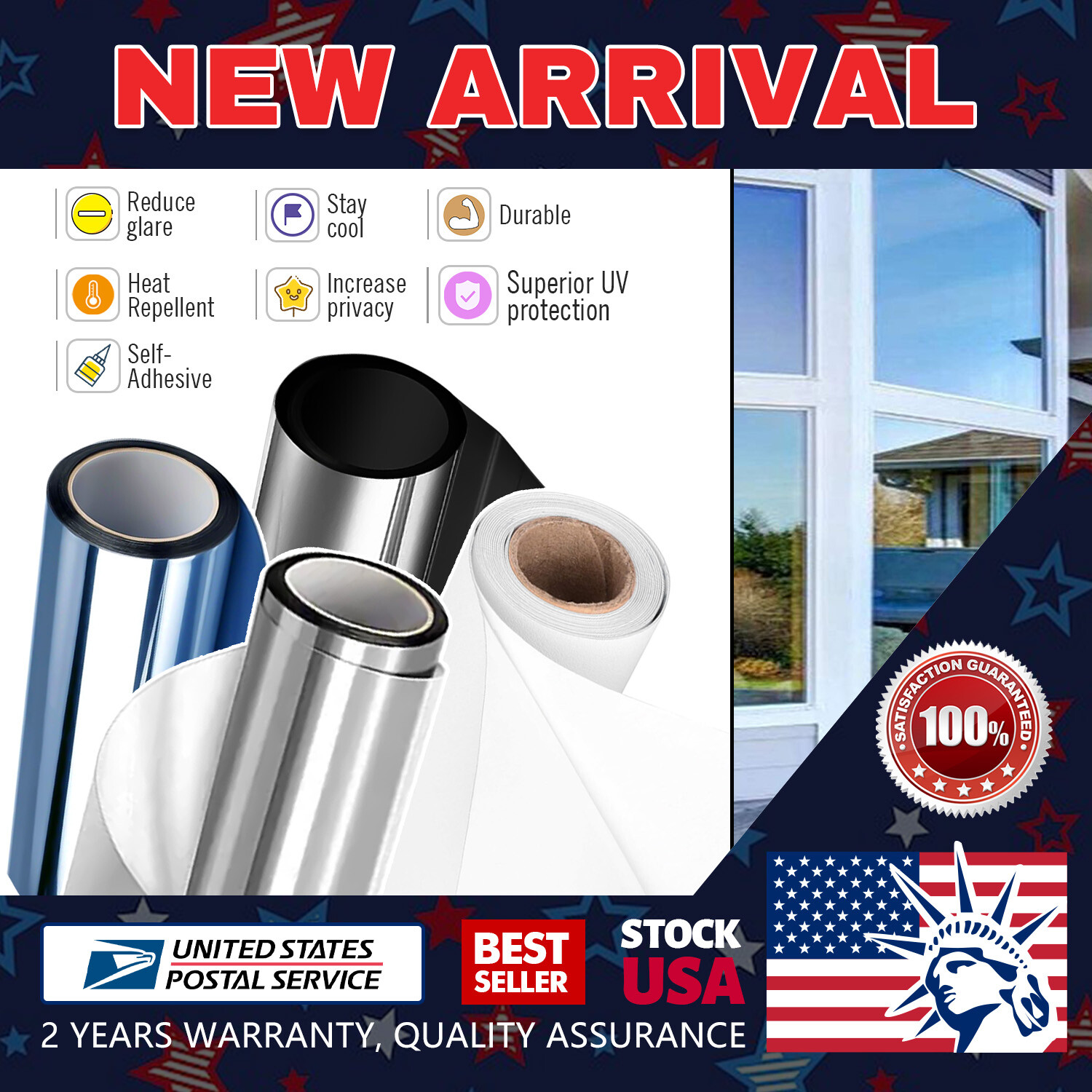 Ultraviolet-proof 5-54sqft Uncut Roll Window Tint Film 5%/15%/20% VLT Home Glass